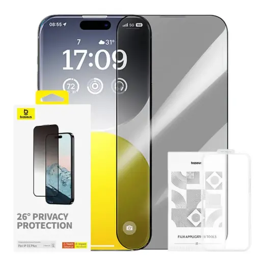 Baseus Diamond aizsargstikls telefonam iPhone 15 Plus (privātuma efekts)