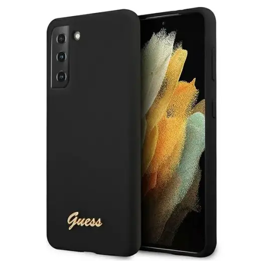 GUHCS21MLSLMGBK Guess Silicone Metal Logo Script Cover for Samsung Galaxy S21+ Black