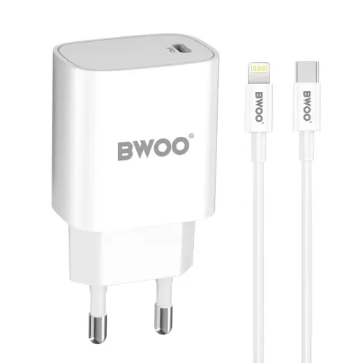 BWOO CDA159 зарядное устройство | 20W | USB-C, Lightning | с проводом USB-C to Lightning в комплекте
