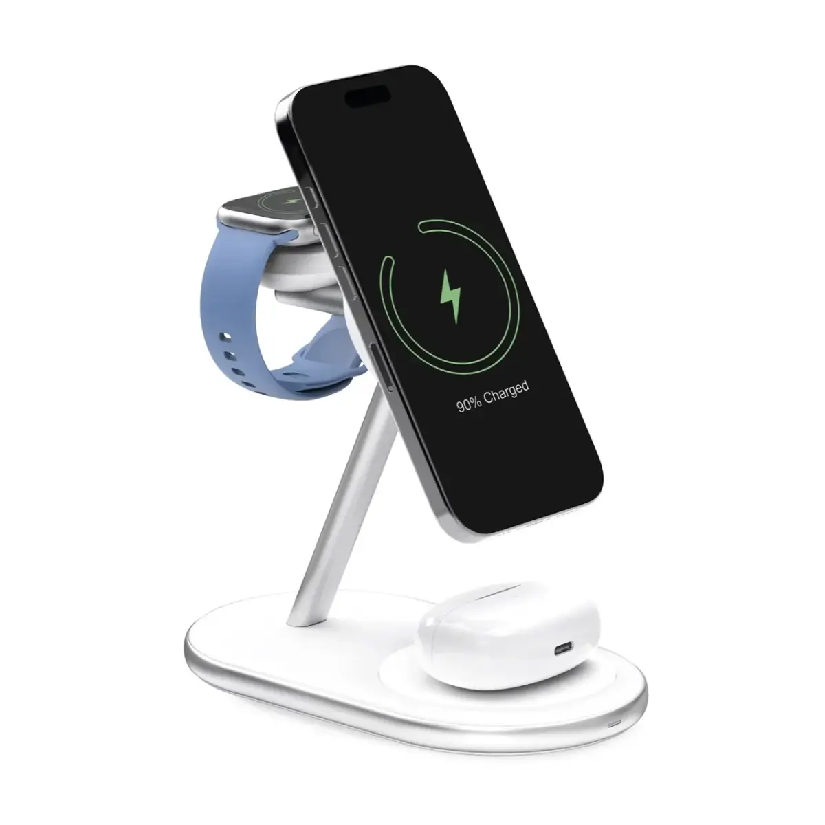 Puro Mag Station Qi2 3-in-1 bezvadu lādētājs | saderīgs ar MagSafe | balts