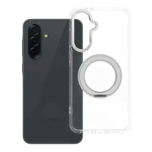 Frame Circle Stand maciņš ar statīvu un MagSafe atbalstu telefonam Samsung Galaxy A36 5G (A366) caurspīdīgs