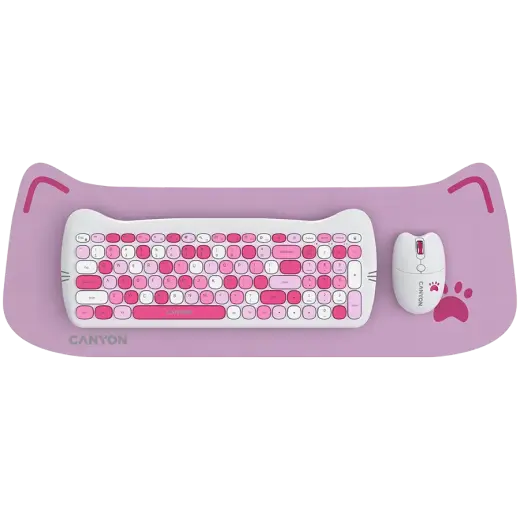 CANYON HSET-W6 EN Keyboard+Mouse Kitty Edition AAA+АА Wireless Pink