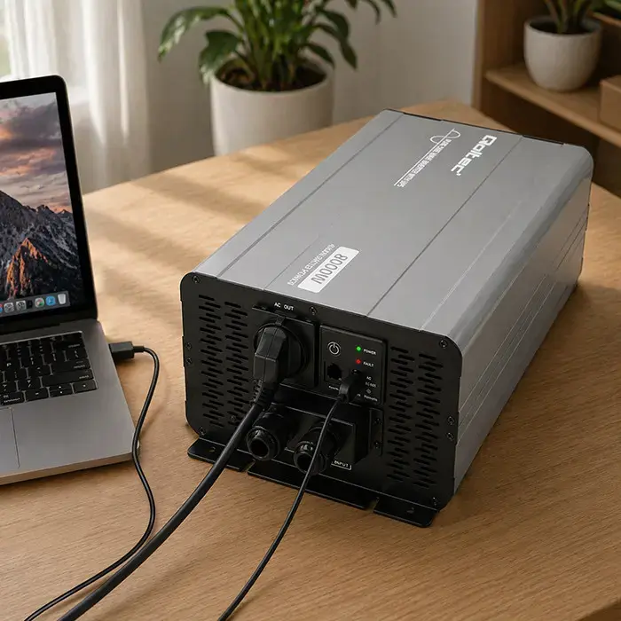 Qoltec Pure Sine Wave Inverter with UPS | 12V to 230V | 4000/8000W | USB | Compatible with LiFePO4 GEL AGM
