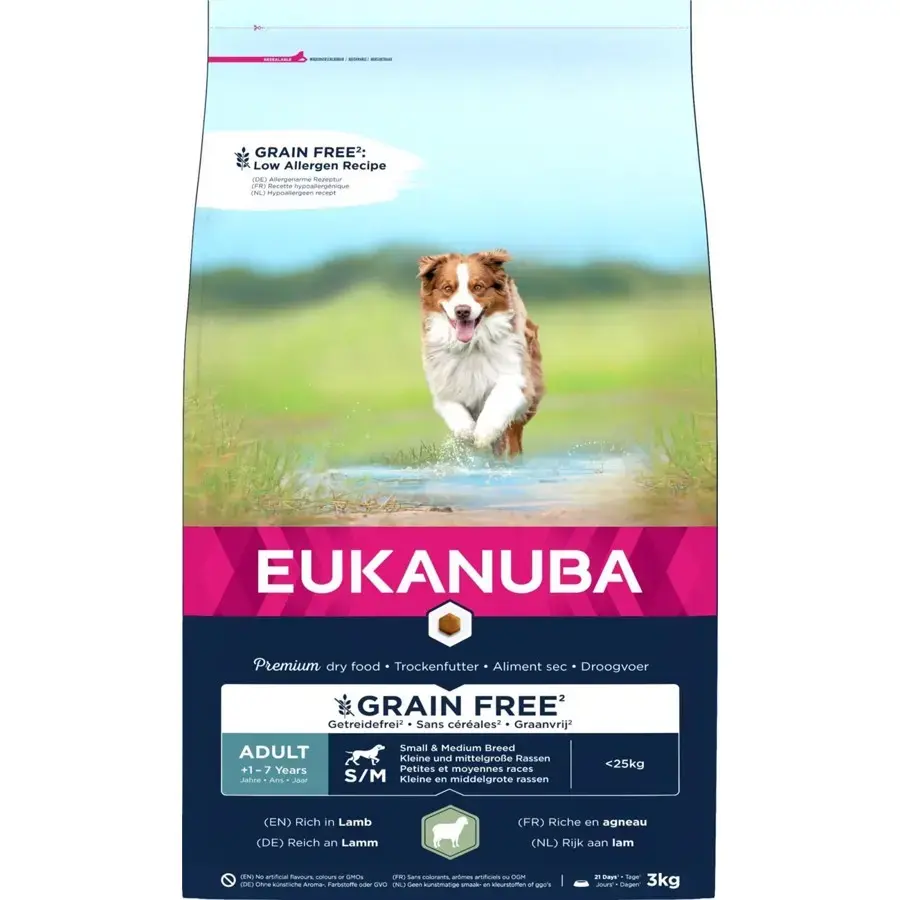 Dry food for dogs - Eukanuba Adult Small and Medium Lamb and Rice Grain Free, 3 kg