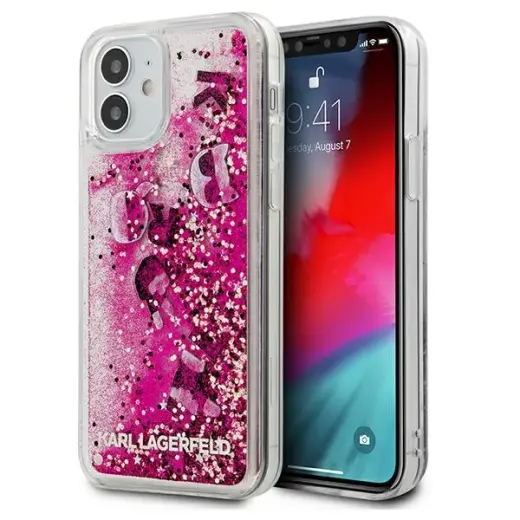 Karl Lagerfeld KLHCP12SROPI Liquid Glitter Charms maciņš telefonam iPhone 12 Mini rozā