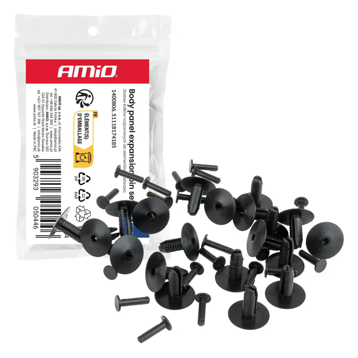 Expansion clip set for bodywork components, 20 pcs. AMIO-05044