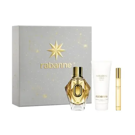 Rabanne Million Gold For Her Eau De Parfum Spray 90ml Set 3 Pieces