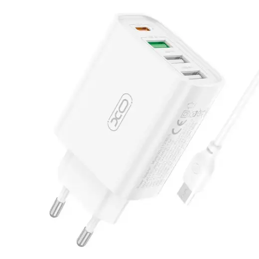 Wall charger XO L120 3x USB, 1x USB-C, 18W (white)