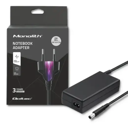 Qoltec Power adapter for laptop Dell 65W | 19.5V | 3.34A | 7.4*5.0+pin | +power cable
