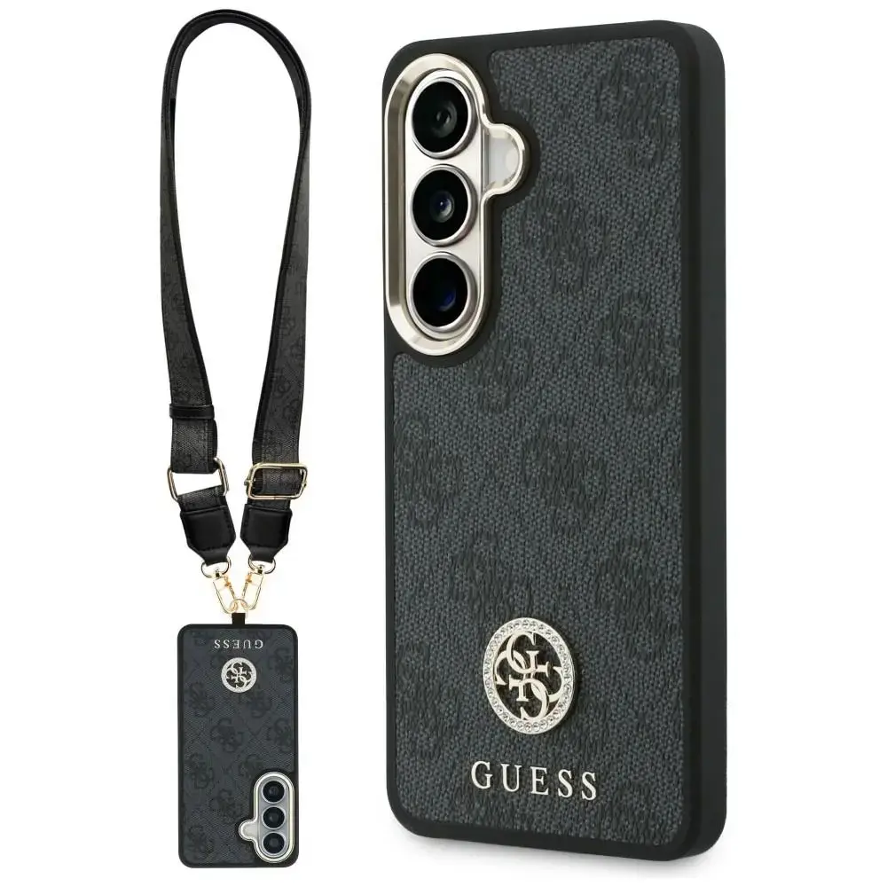 GUESS 4G Big Rhinestone Triangle Strap phone case with MagSafe support for Samsung Galaxy S26 (S942) black