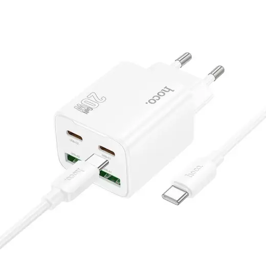 HOCO N55 reisilaadija | 20W | PD, QC, PPS | USB-C, USB-A | USB-C kuni USB-C kaabliga komplektis | valge