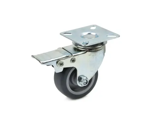 Grozāmais ritenis ar bremzi un montāžas plāksni, 50mm