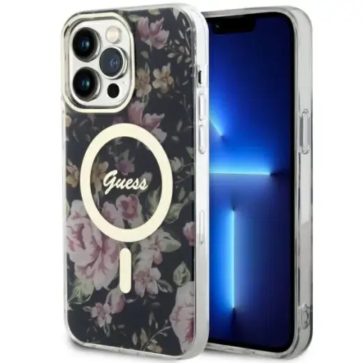 Guess GUHMP14XHCFWSK iPhone 14 Pro Max 6.7" black|black hardcase Flower MagSafe