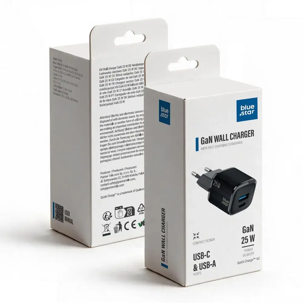 Blue Star Nano GaN VT-331 travel charger | 25W | PD, QC, GaN | USB-A, USB-C | black