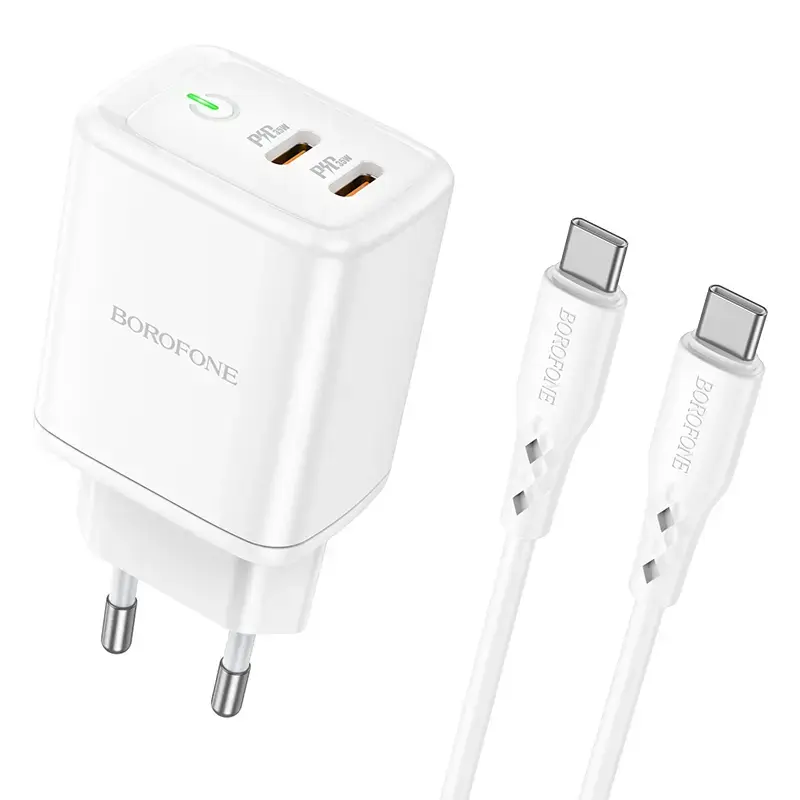 Borofone Wall charger BN9 Reacher - 2xType C - QC 3.0 PD 35W with Type C to Type C cable white