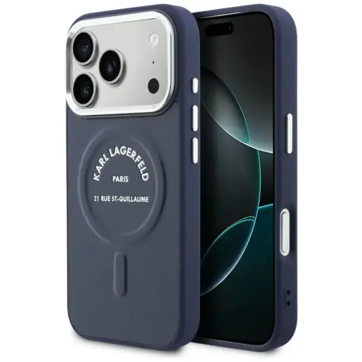Karl Lagerfeld Karl RSG Logo maciņš ar MagSafe atbalstu telefonam iPhone 17 Pro zils