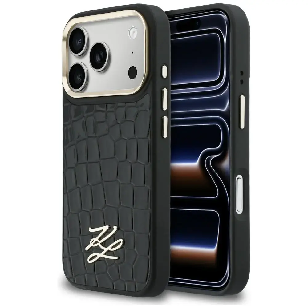 Karl Lagerfeld Croco KL Script Logo чехол-книжка с поддержкой MagSafe для телефона iPhone 17 Pro черный