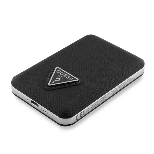 Guess PU Grained Triangle Logo ārējais akumulators (powerbank) | 5000 mAh | MagSafe | melns