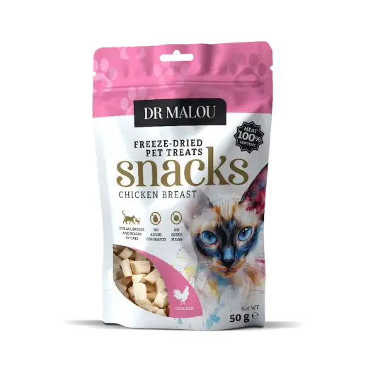 Gardumi kaķiem - DR Malou, Cat treats, meat cubes, 100% freeze-dried chicken breast, 50g