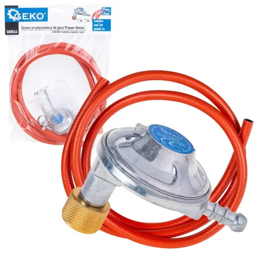 Propane Butane Gas Connection Set – Angled Regulator, Hose Clamps, and 2m Hose