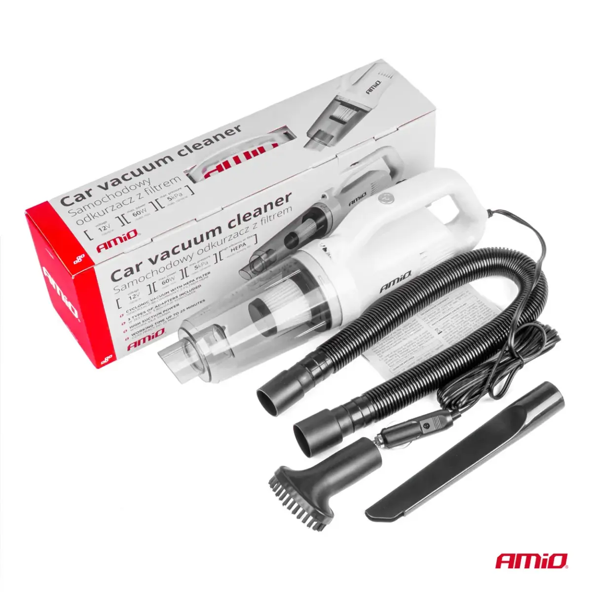 Car vacuum cleaner 12V 60W HEPA 5kPa AMIO-03691