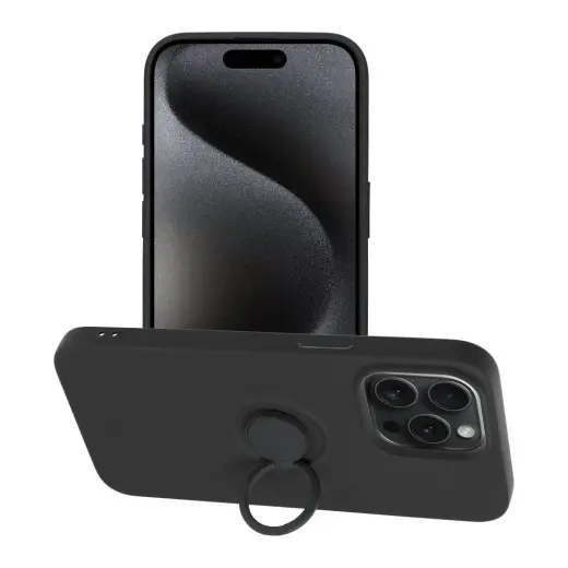 Silicone Ring telefono dėklas su stovu iPhone 15 Pro Max juodas