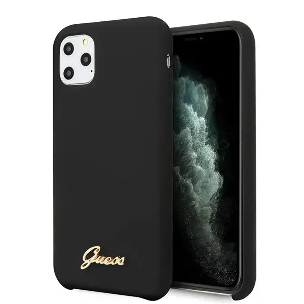 Guess GUHCN65LSLMGBK Vintage Cover Silikona Aizsargapvalks Priekš Apple iPhone 11 Pro Max Melns