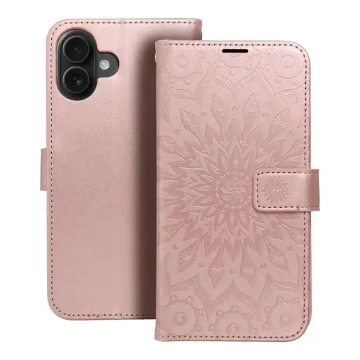 MEZZO mandala knyginio tipo telefono dėklas iPhone 16 Plus rožinis