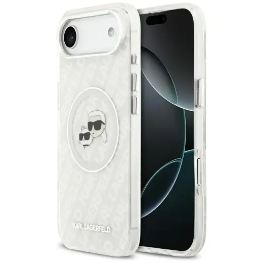 Karl Lagerfeld IML Glitter Karl & Choupette Heads Logo чехол с поддержкой MagSafe для телефона iPhone 17 Air серый