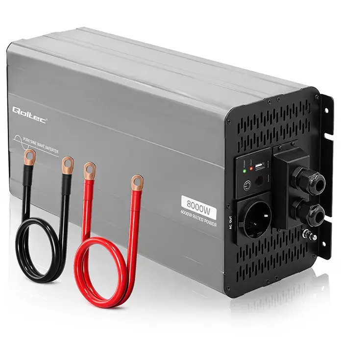 Qoltec Pure Sine Wave Inverter | 12V to 230V | 4000/8000W | USB | Compatible with LiFePO4 GEL AGM