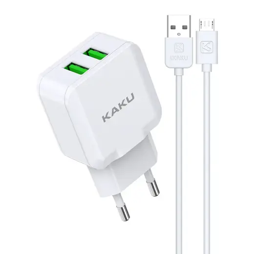 KAKU Wall charger KSC-414 Qiyuan - 2xUSB - 10W 2,4A with USB to Micro USB cable white