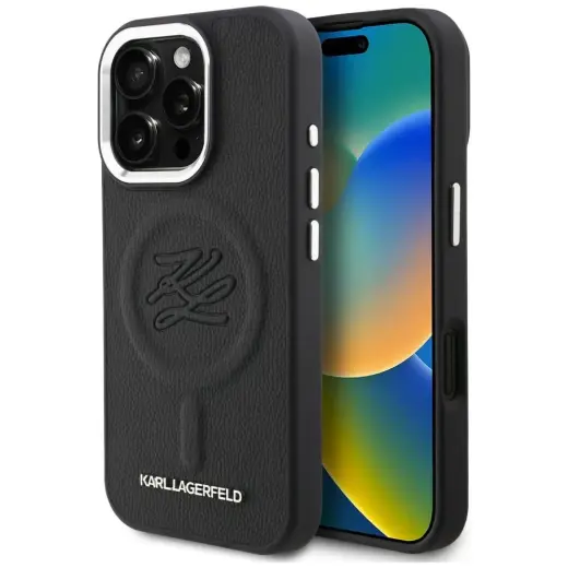 Karl Lagerfeld Initial & Metal Logo чехол с поддержкой MagSafe для телефона iPhone 16 Pro чёрный