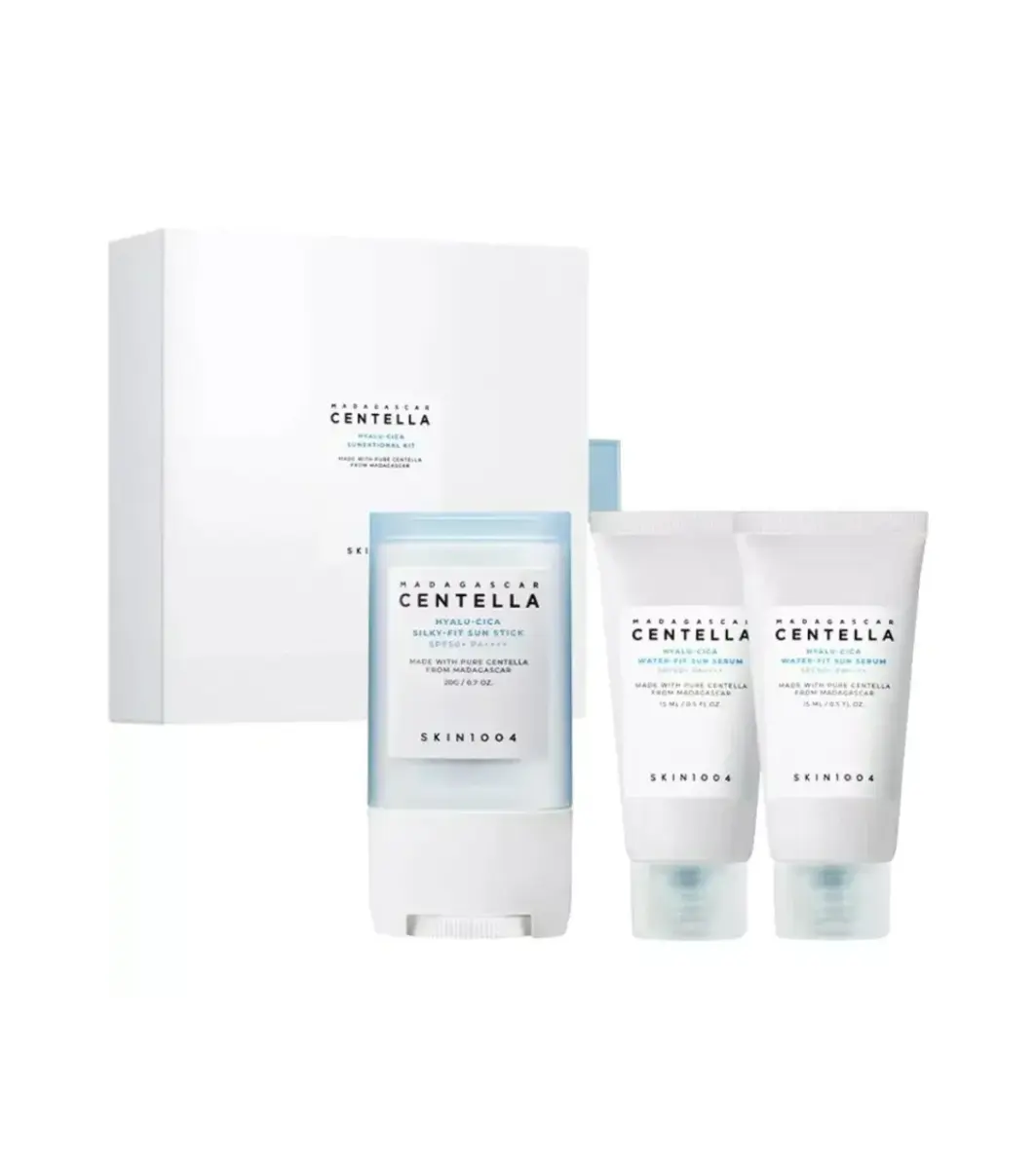SKIN1004 Madagascar Centella Hyalu-Cica Sunsational Set : Hyalu-Cica, Sunscreen Stick, SPF 50+, 20 ml + Set Duo, Hyalu-Cica, Hydrating AND Protecting, Before Sun Exposure, Serum, For Face, SPF 50, 2