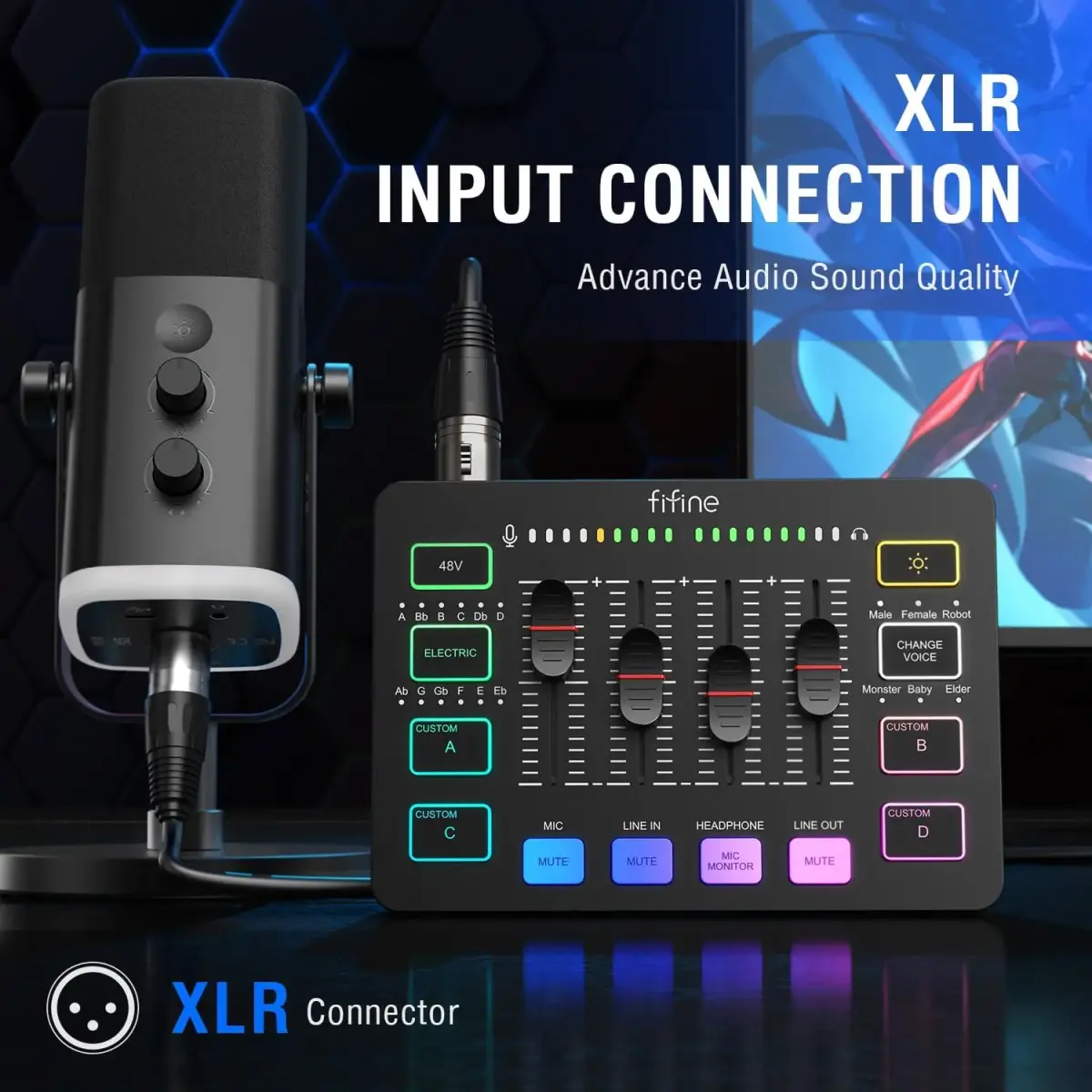 Fifine SC3 audio mikseris RGB | Straumēšana | XLR | 48V | Vokāls melns