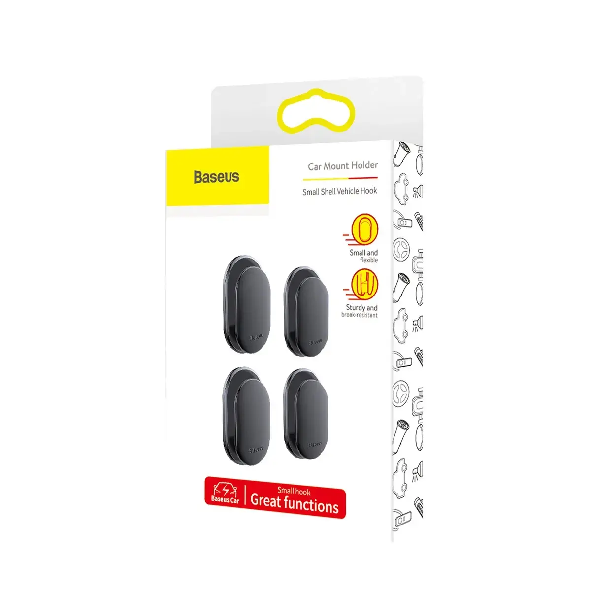 Baseus Small Shell hanger for car, home, garage 4 pcs. - black