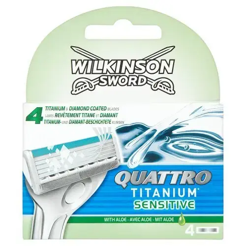 Wilkinson Sword Quattro Titanium Sensitive Blades - 4 Pack in Black