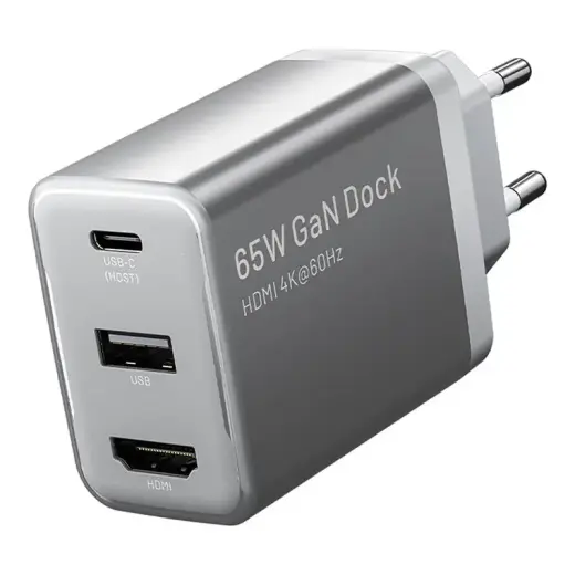 Vention FJAH0-EU tīkla lādētājs | 60W | GaN | USB-C, USB-A, HDMI | pelēks