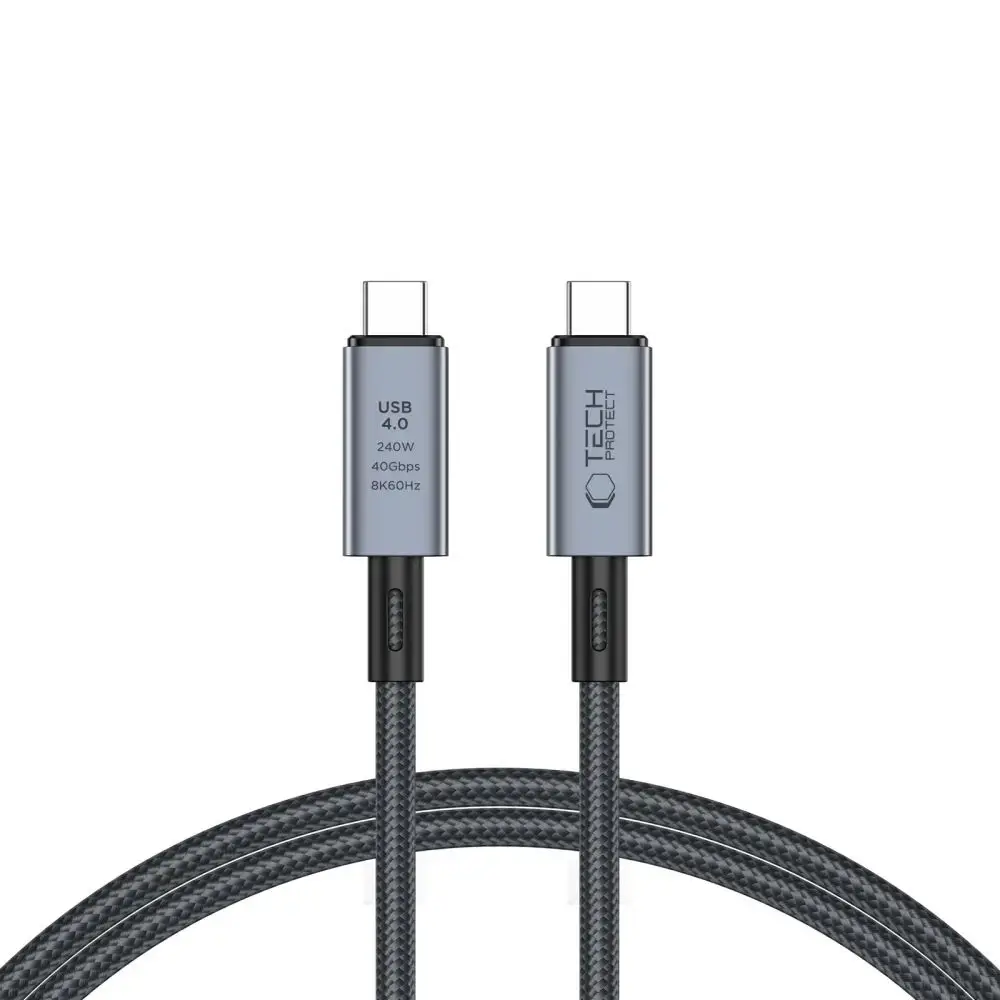 Tech-Protect UltraBoost Max datu pārraides un uzlādes vads | USB-C uz USB-C | 240W | 1m | pelēks