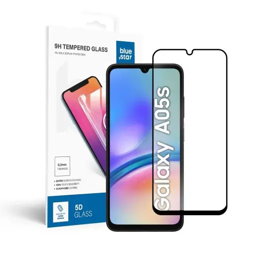 Blue Star 5D aizsargstikls telefona ekrānam Samsung Galaxy A05s (A057) ar uzstādīšanas rāmi