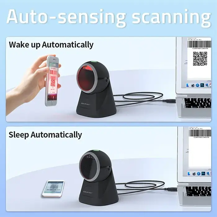 Qoltec Stationary barcode reader and QR code scanner | 1D 2D | USB | Precision