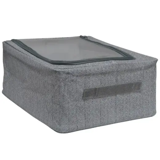 Uzglabāšanas kaste 40x30x15cm ar vāku, un logu, pelēka