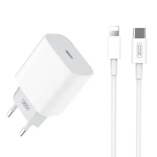 XO wall charger L77 PD 20W 1x USB-C white + Lightning - USB-C cable