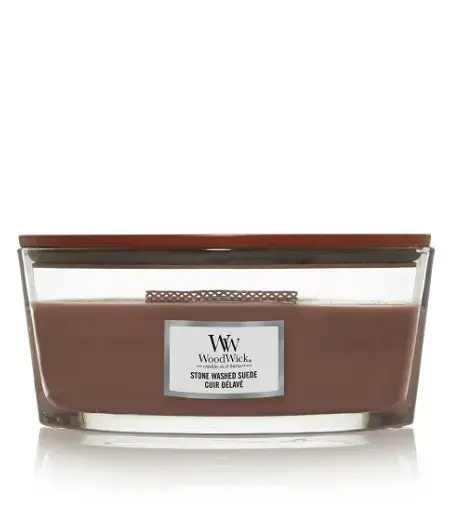 WoodWick Stone Washed Suede scented candle with wooden wick 453,6 g