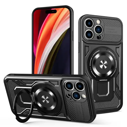 Defender Armor Mag чехол с подставкой и поддержкой MagSafe для телефона iPhone 14 Pro Max чёрный (с защитой камеры)