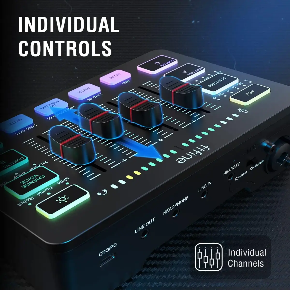 Fifine SC3 audio mikseris RGB | Straumēšana | XLR | 48V | Vokāls melns