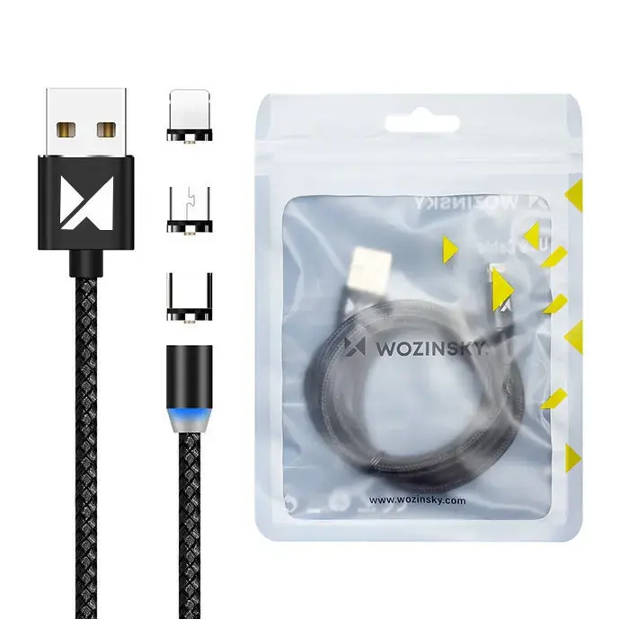 Wozinsky Magnetic Cable USB | micro USB | USB Typ C | Lightning 1m with LED light black (WMC-01)