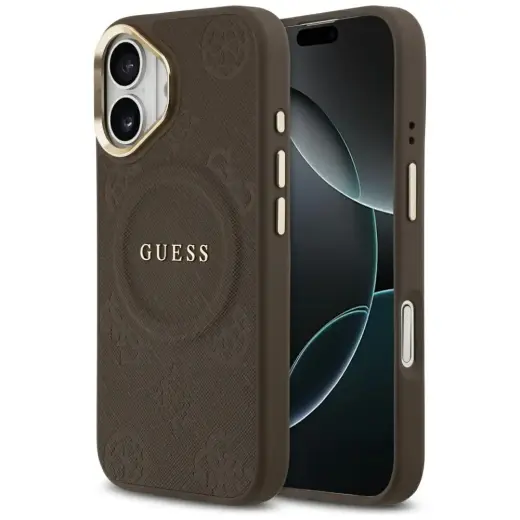 Guess HC MAGSAFE PU W/ PEONY HOT STAMP telefoni ümbris iPhone 17 pruun