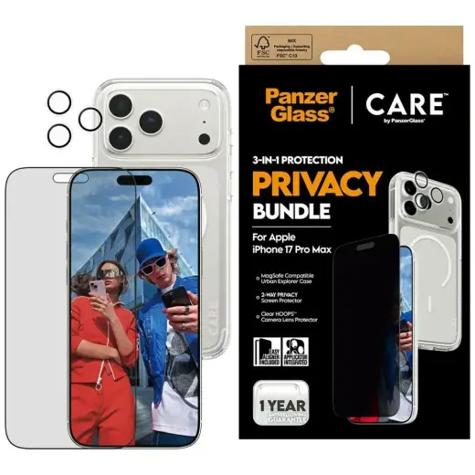 Zestaw ochronny CARE by PanzerGlass      Flagship Privacy 3w1 Etui+Szkło Prywatyzujące+Lens do iPhon
