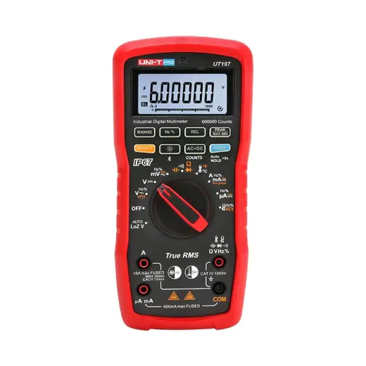 Industrial Digital Multimeter, 1000V DC/AC, 10A DC/AC, 60MOm;  60mF; 1MHz; 1000C, TRMS, 60000counts, IP67, Bluetooth,CAT IV 1000V&CAT III 1500V, UNI-T