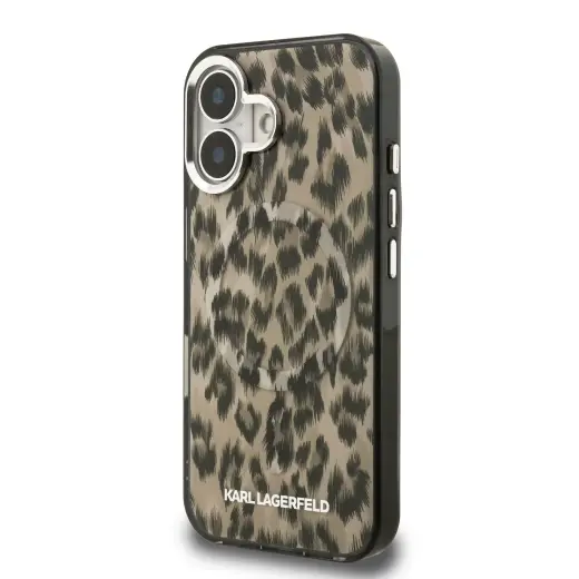 Karl Lagerfeld IML Leopard MagSafe Case for iPhone 16 Brown